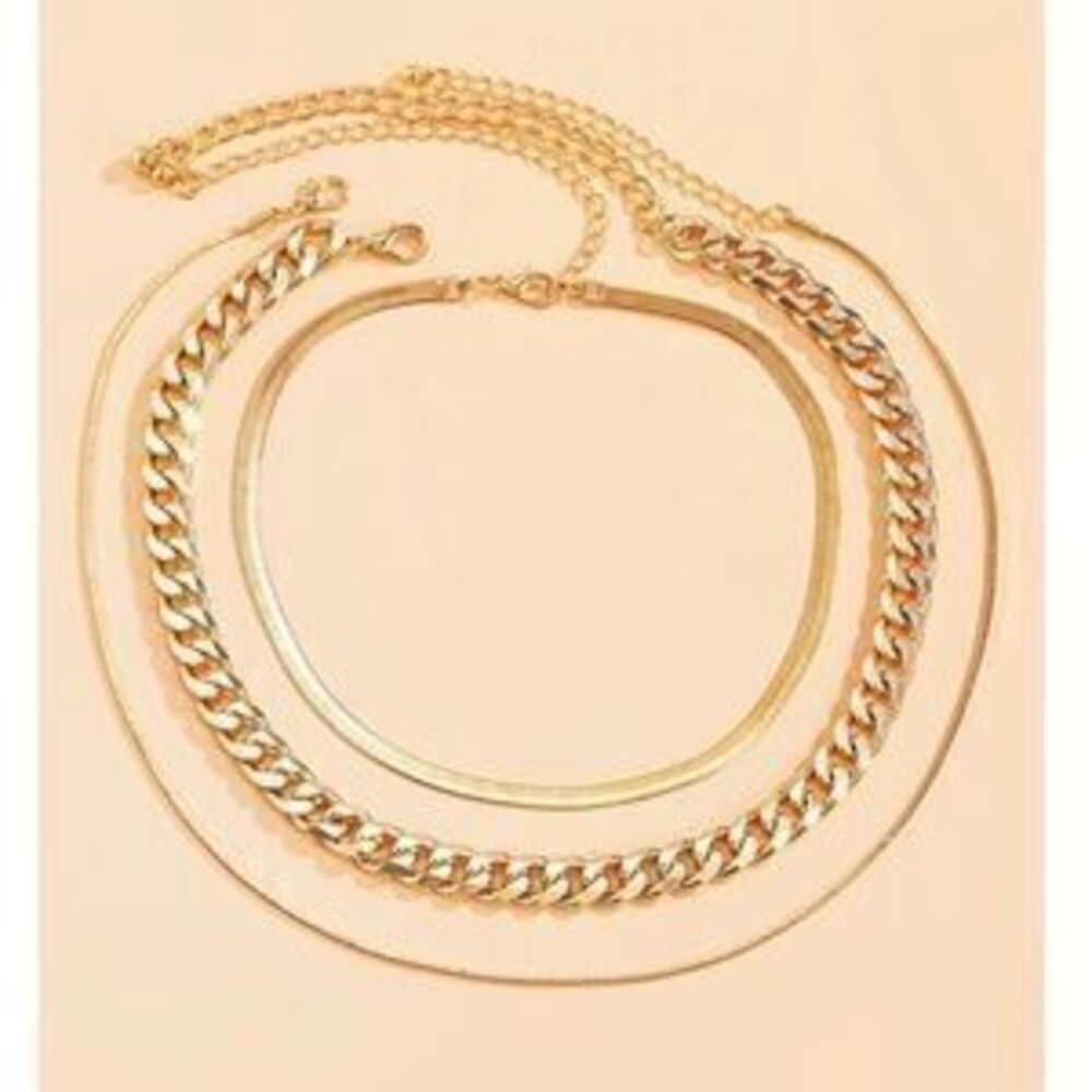 Silver or Gold Tone Chunky Chain Multilayer Necklace - Picture 5 of 5